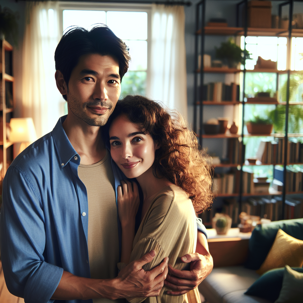 A couple in a warm embrace at home, symbolizing a long-term relationship.