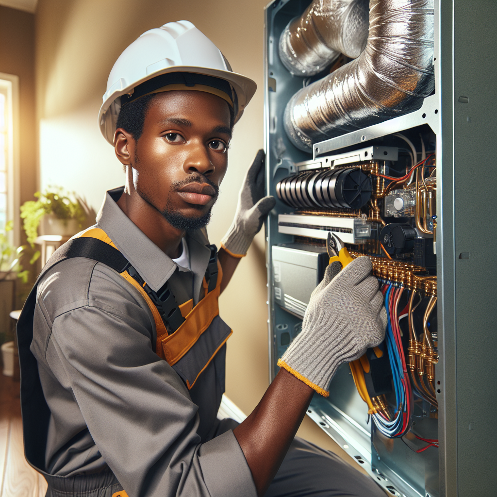 A technician installing a modern HVAC system in a residential home in Port St. Lucie, FL.