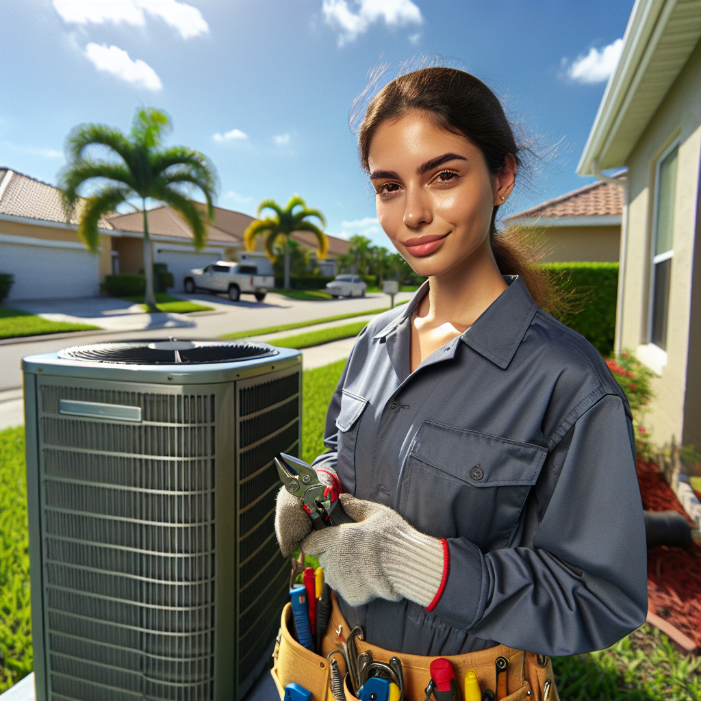 HVAC technician working on an air conditioning unit in Port St. Lucie, FL.