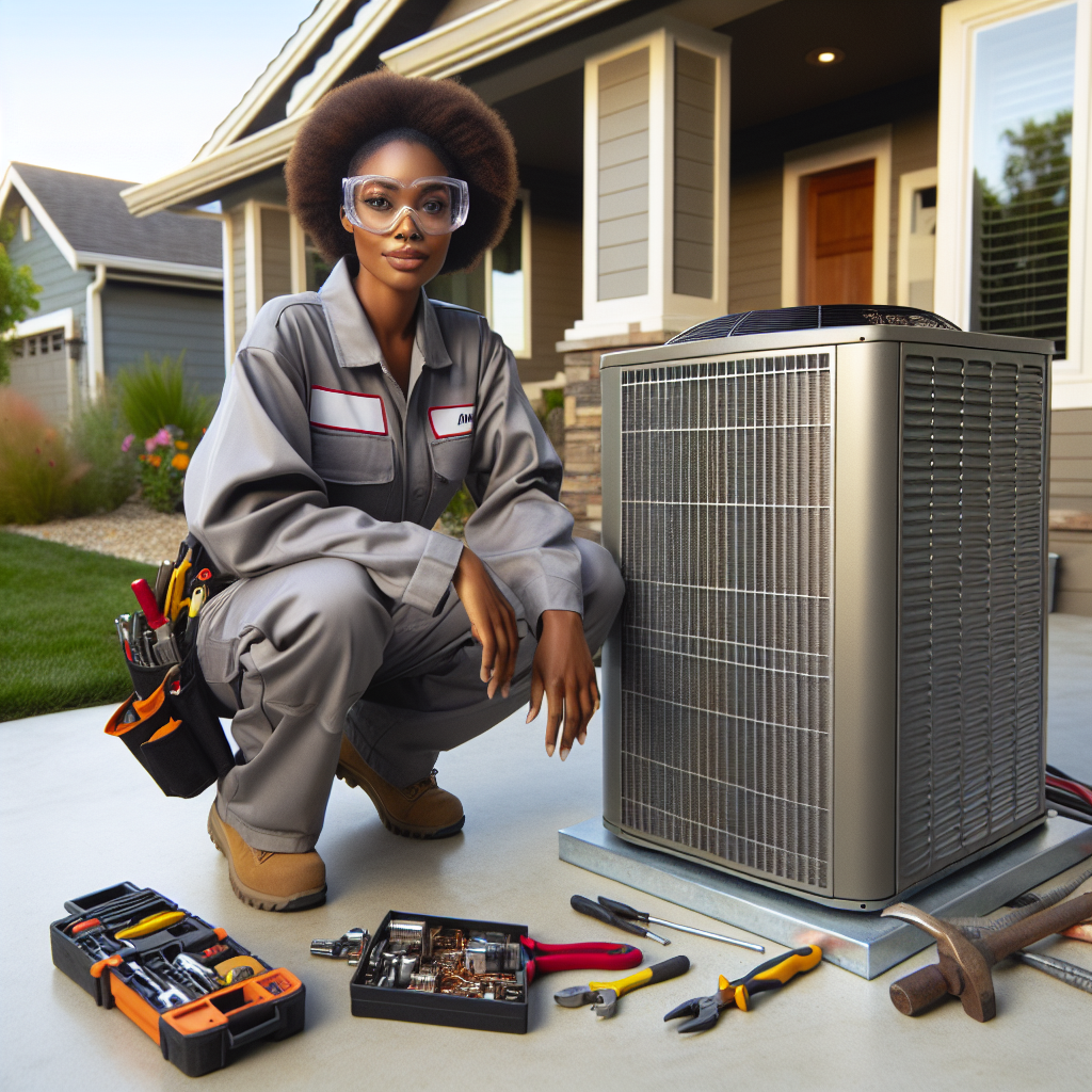 HVAC technician performing maintenance on a residential HVAC unit.