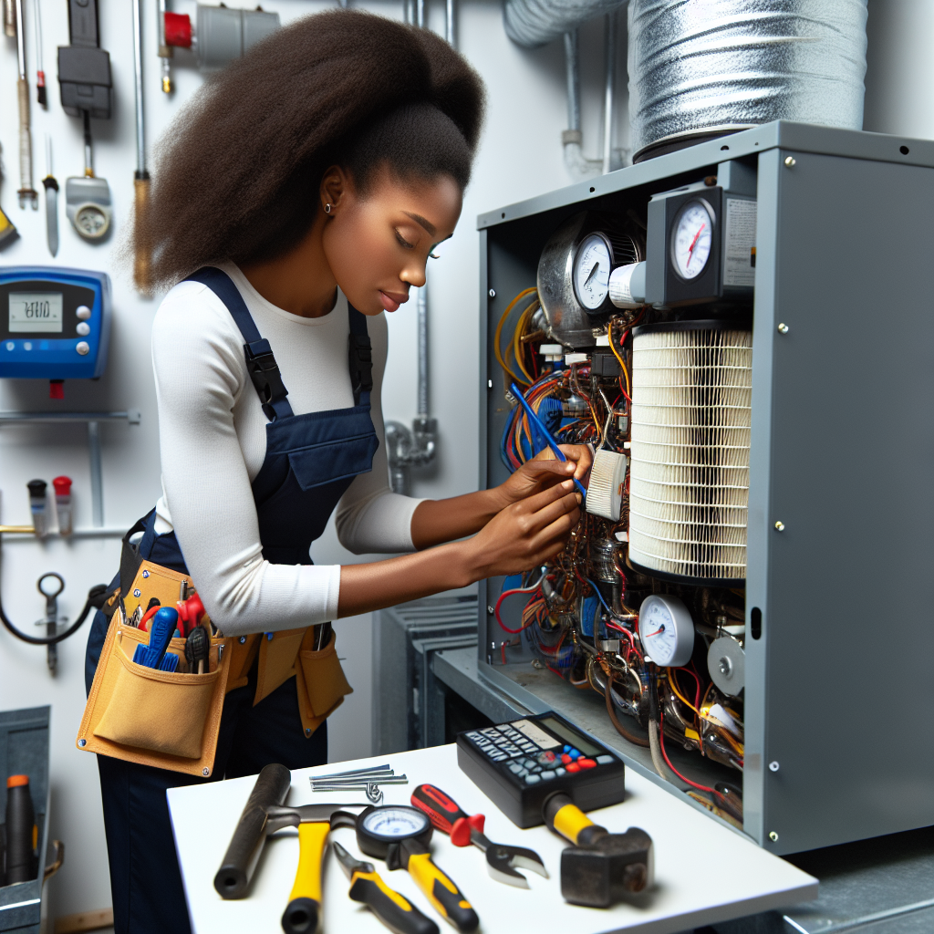 An HVAC technician performing maintenance on an HVAC unit.