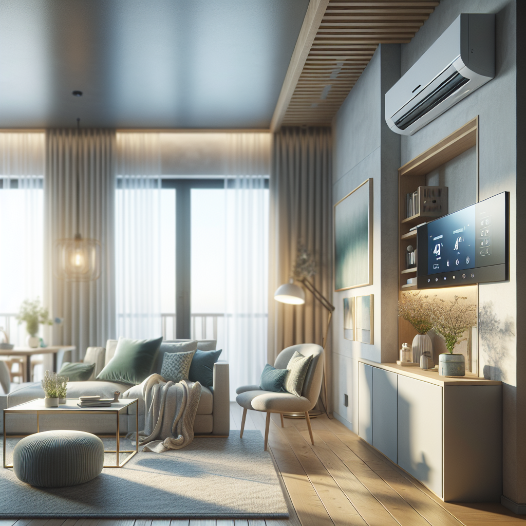 A modern home interior showcasing a well-maintained heating and air conditioning system.