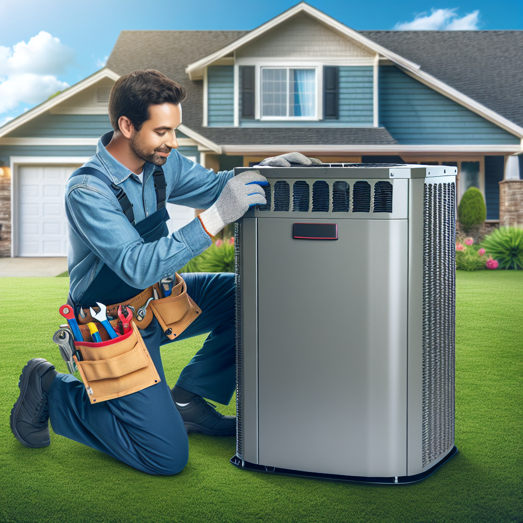 A technician replacing an HVAC unit in a residential home setting.