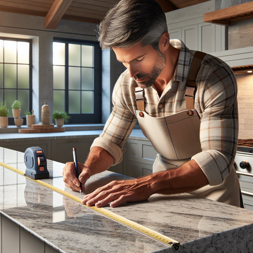 Modern kitchen with polished granite countertops installed by expert designers, showcasing quality craftsmanship and materials.