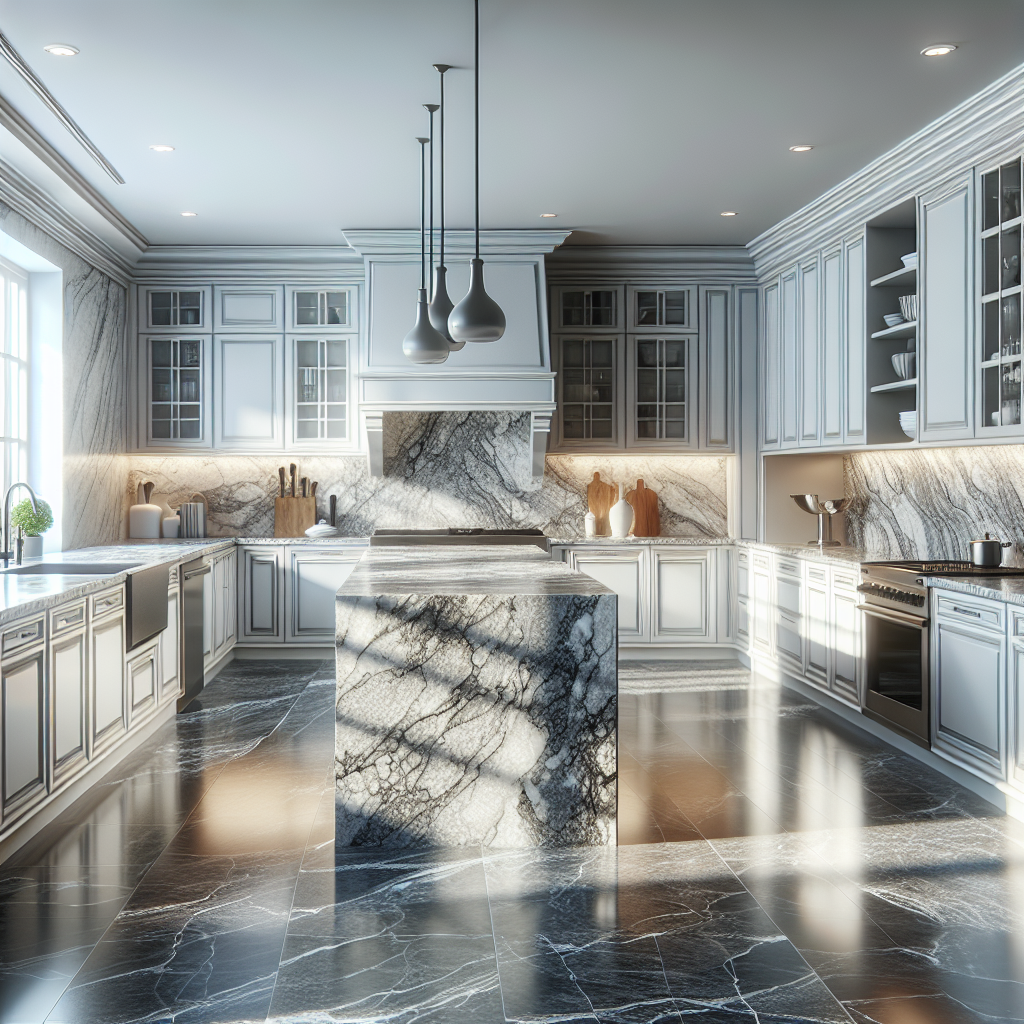 A modern kitchen with newly installed granite countertops, highlighting expert craftsmanship and premium materials.