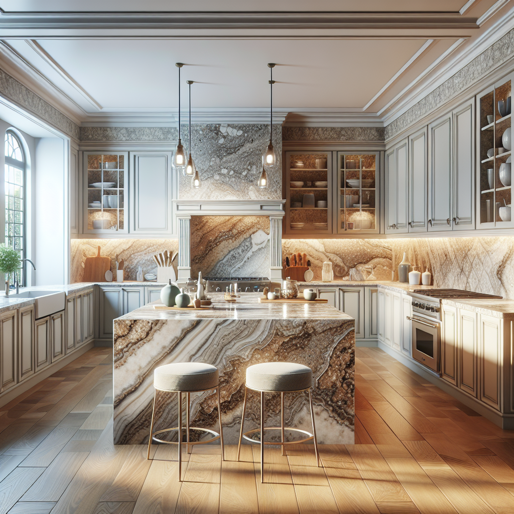 A well-designed kitchen with high-quality granite, porcelain, and quartz countertops.