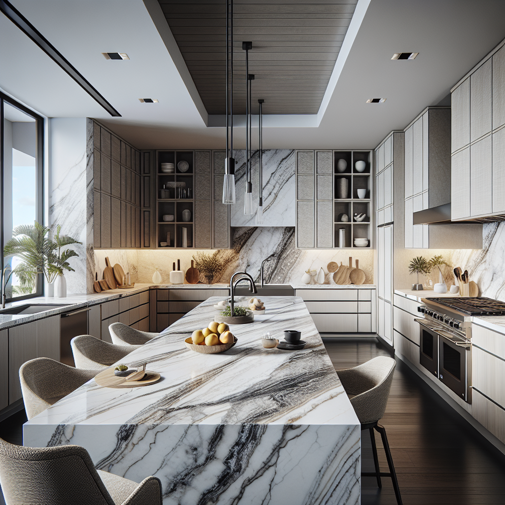 A modern kitchen in Pompano Beach with high-quality countertops made of granite, porcelain, and quartz.