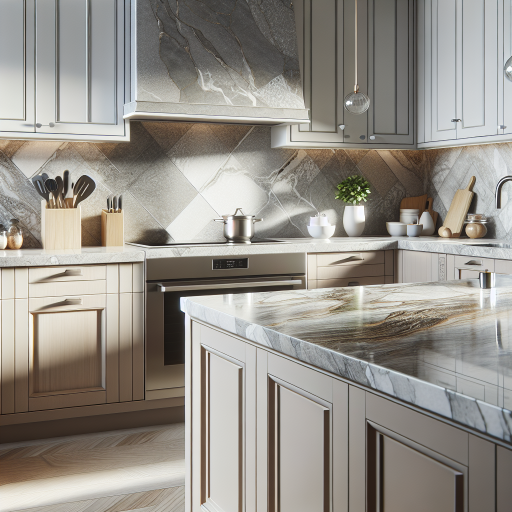 Modern kitchen with durable granite, quartz, and porcelain countertops.