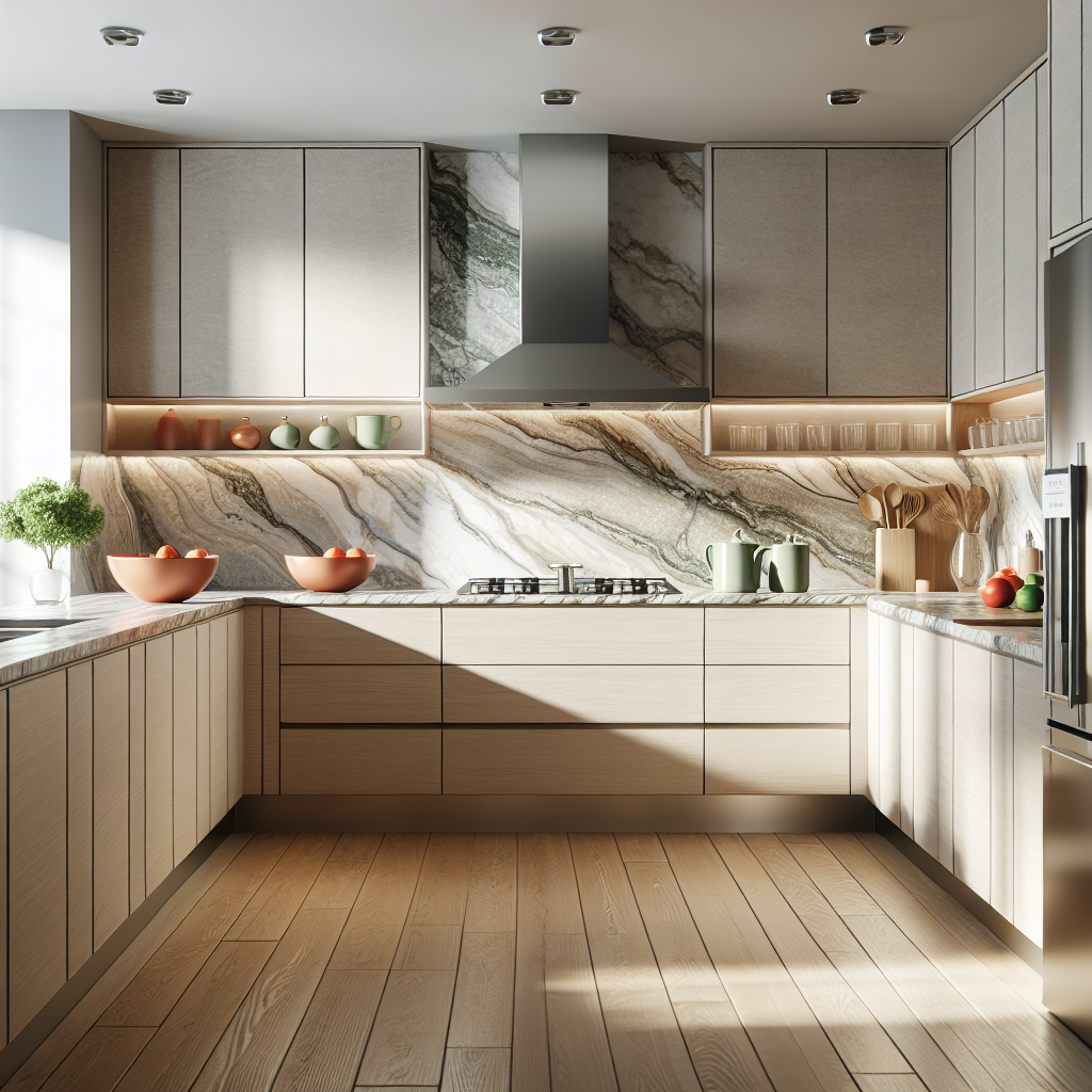 Modern kitchen showcasing custom granite and quartz countertops.