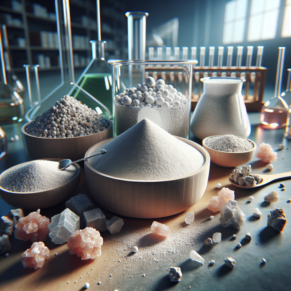 Realistic depiction of kaolinite clay, silica, and feldspar, raw materials for porcelain production.