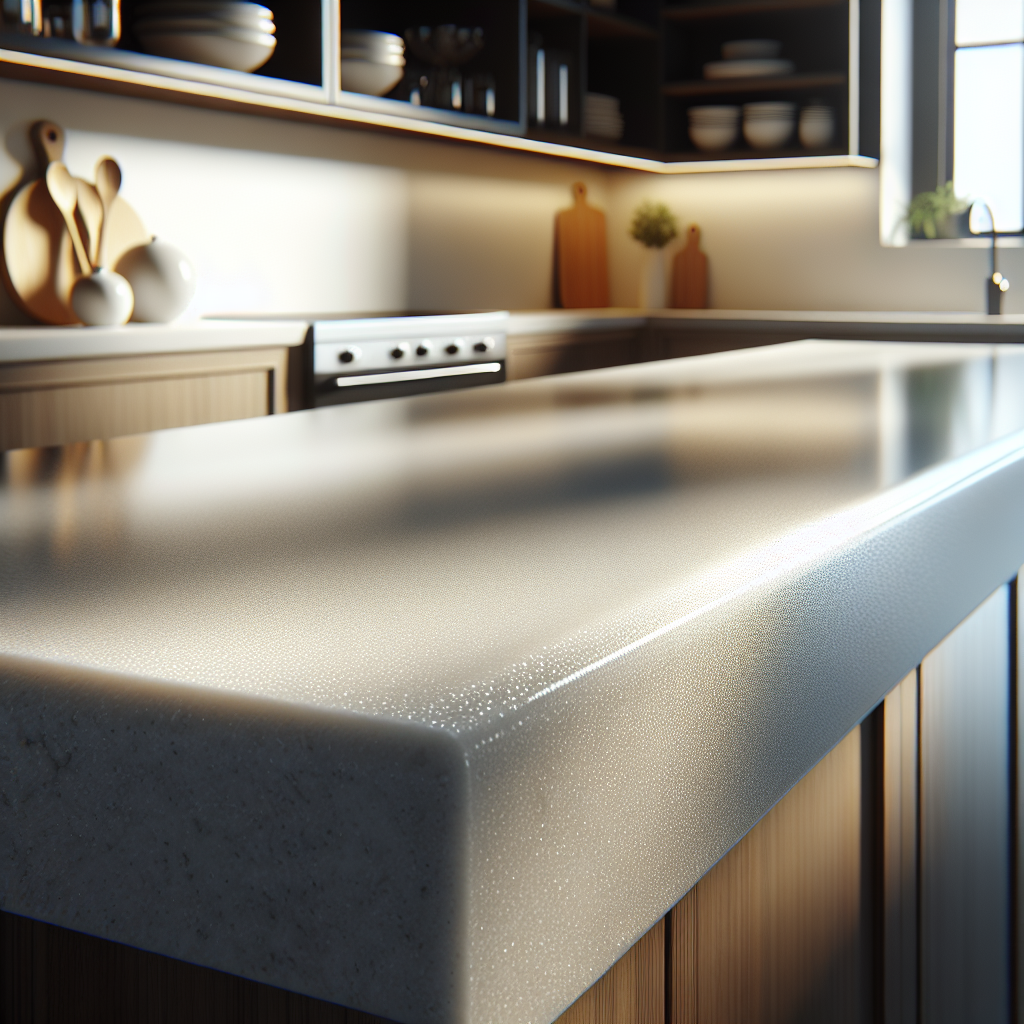 Realistic illustration of a porcelain countertop highlighting its durability and non-porous surface.