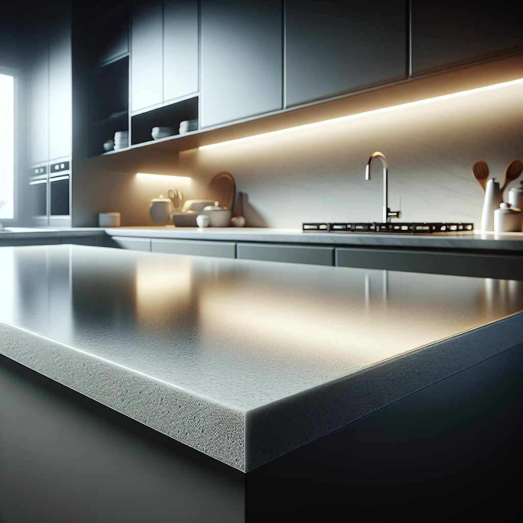 Porcelain kitchen countertop demonstrating its non-porous surface and smooth texture.