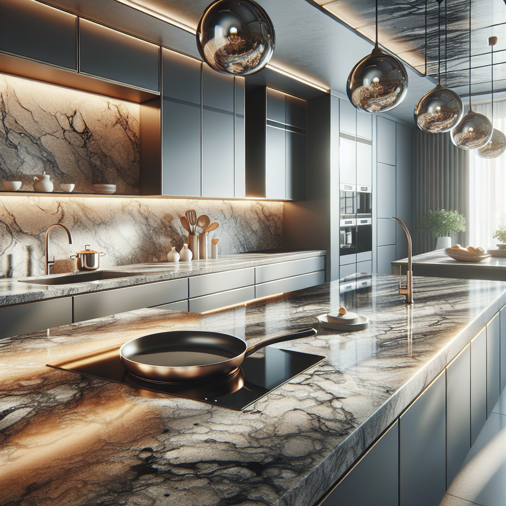 A modern kitchen with durable granite and quartz countertops.