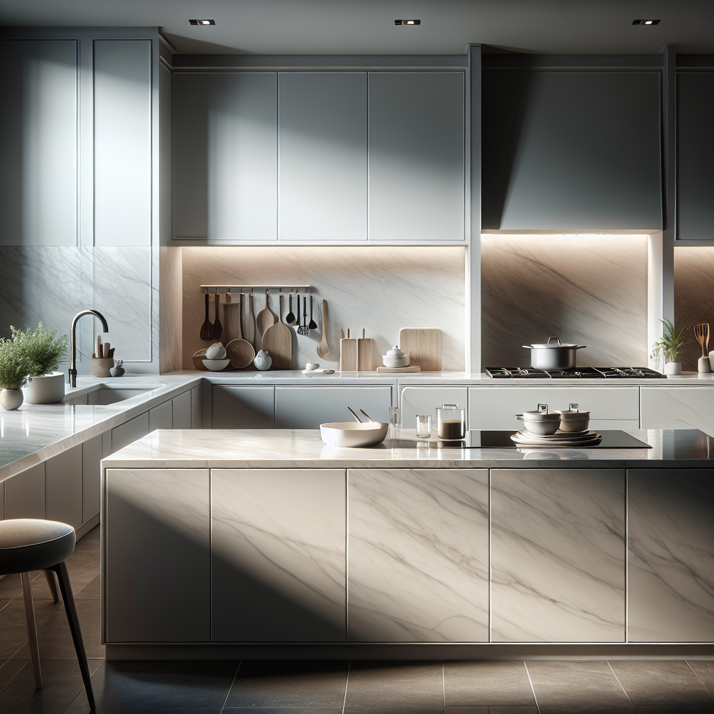 A modern kitchen with porcelain countertops showcasing their durability and aesthetic appeal.