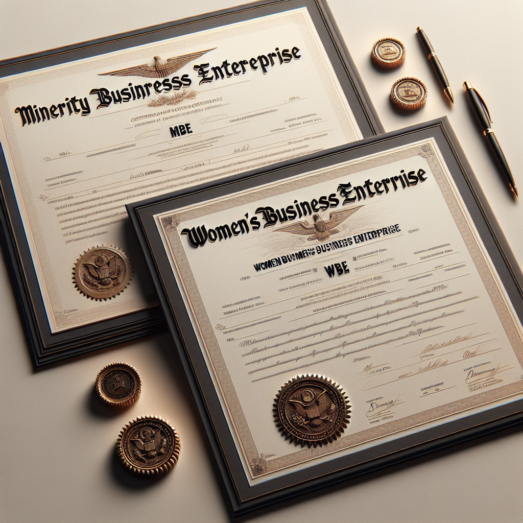 A realistic image of MBE and WBE certification documents placed side by side.