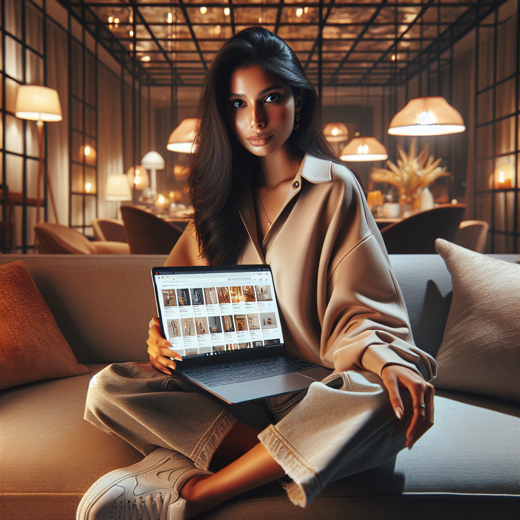 A person enjoying the convenience of online shopping on a laptop in a cozy living room.