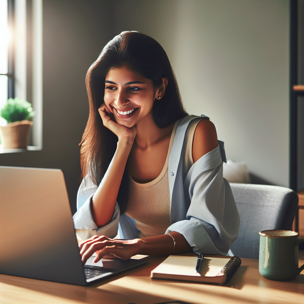 A young woman comfortably shopping online at home using a laptop.