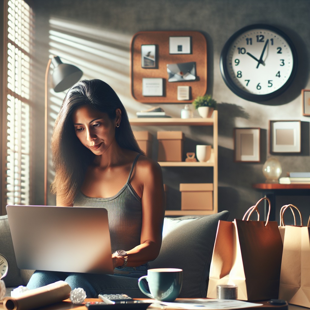 A person enjoying online shopping at home, saving time.