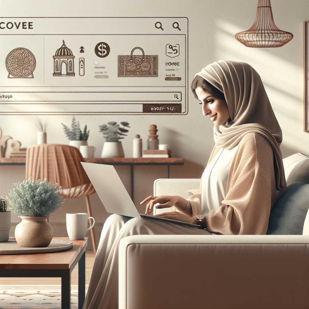 A person browsing an online store on a laptop in a cozy and modern home setting.