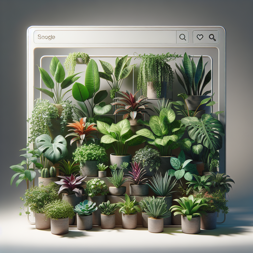 An online houseplant store interface displaying various healthy and vibrant plants in a grid layout.