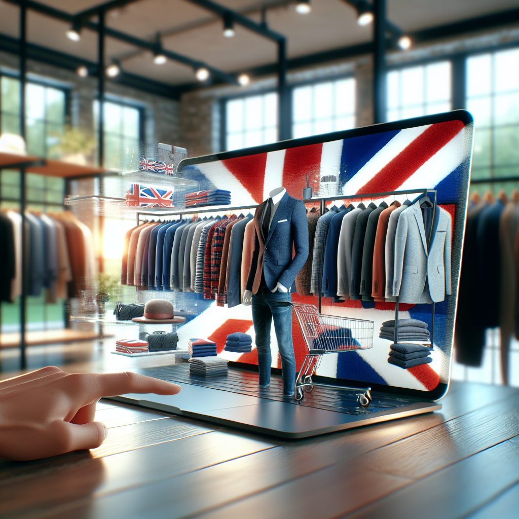 Modern UK online men's clothing store interface on a digital device screen.