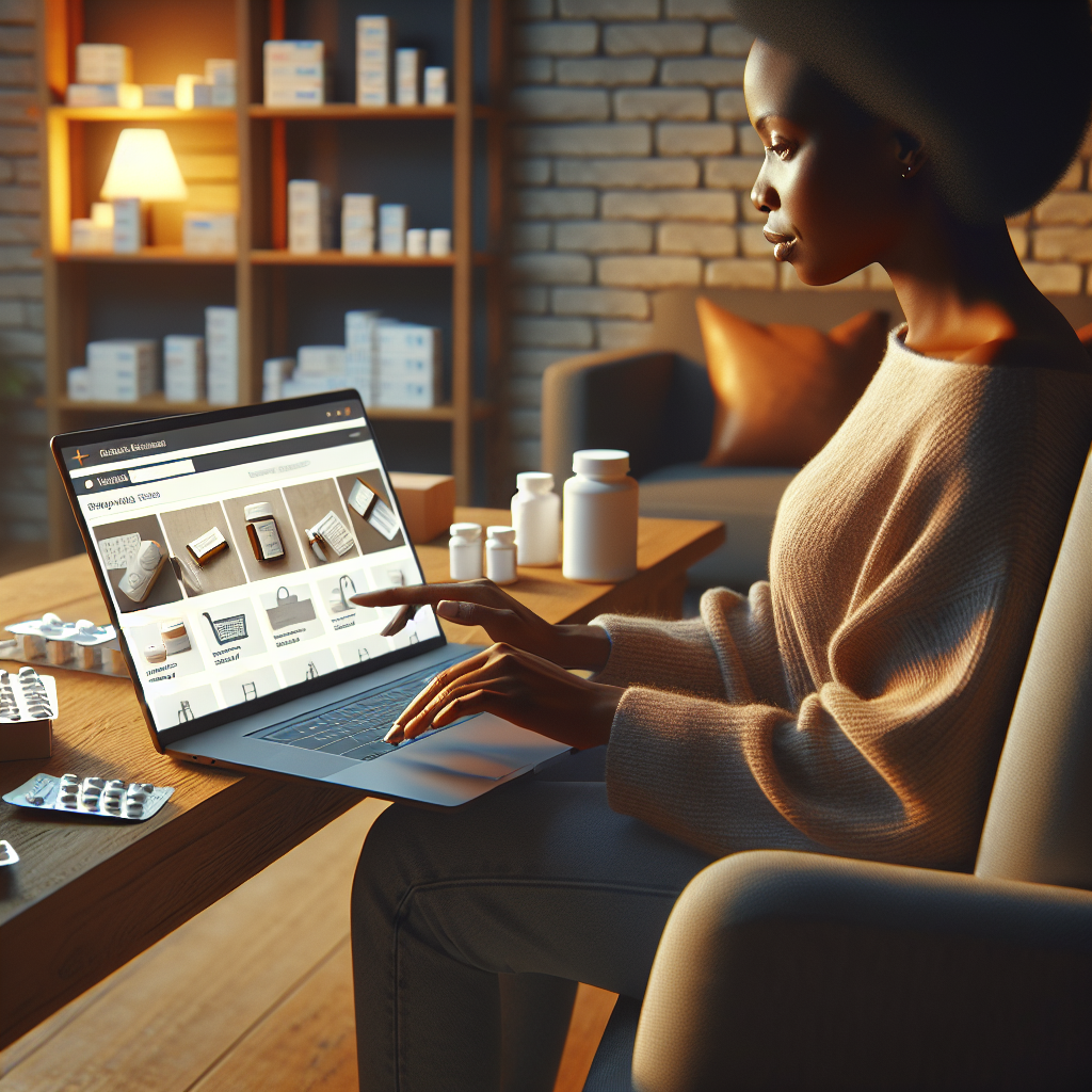 A person home shopping for medical supplies online with a laptop.