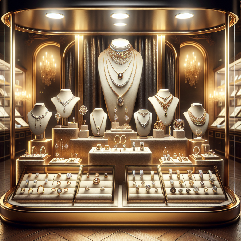 A display of elegant jewellery pieces from On Cheong Jewellery, showcasing rings, necklaces, and earrings in a luxurious setting.