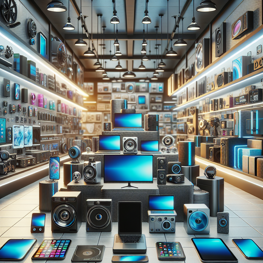 A modern electronics store showcasing various gadgets and appliances.