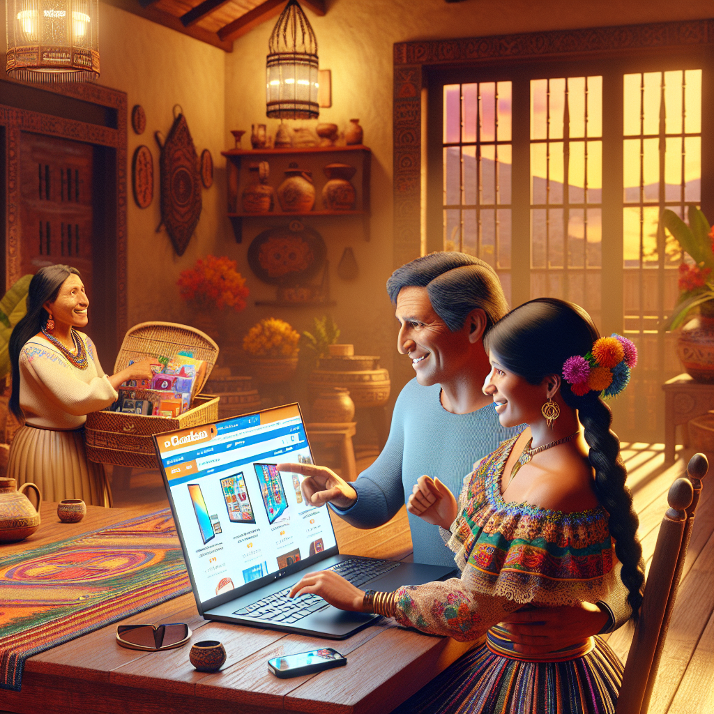 Ecuadorian family shopping online in a cozy home environment.