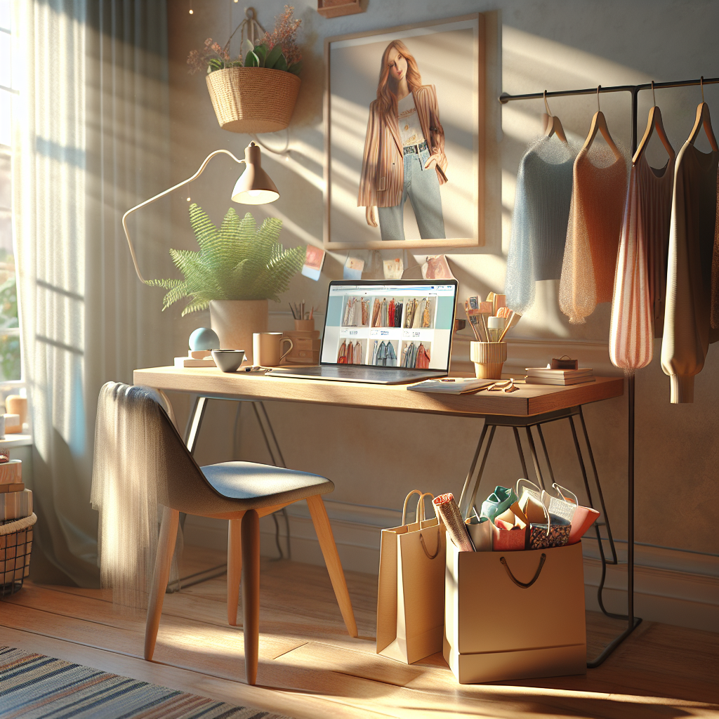 A cozy home workspace for online shopping.