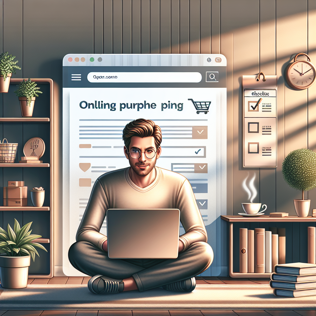 A person shopping online in a cozy home office, emphasizing safe online shopping practices.