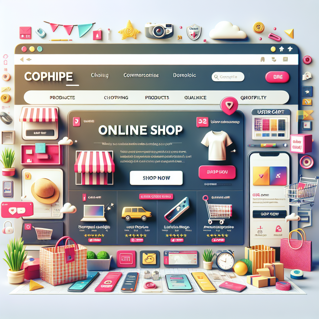 A realistic illustration of a successful online shop website interface with various products and features.