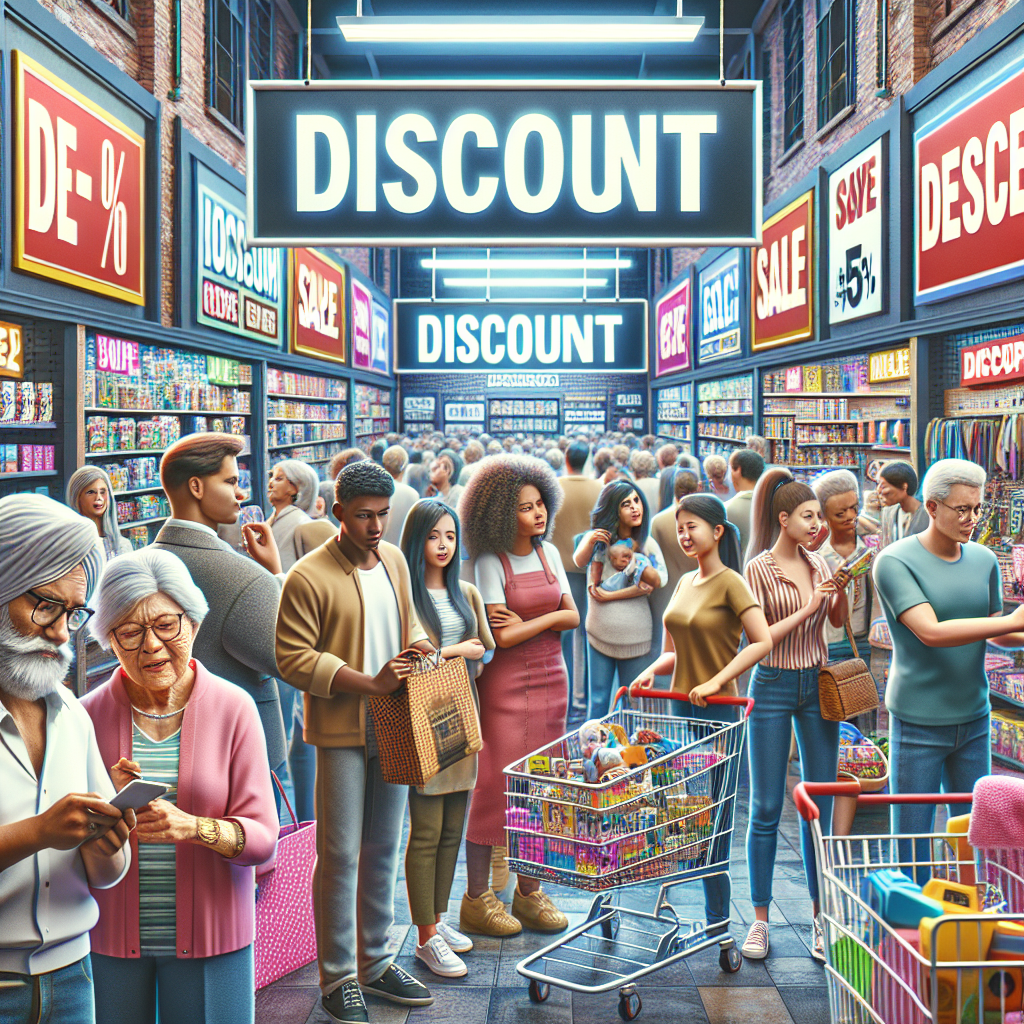 A realistic image of a busy discount shop.