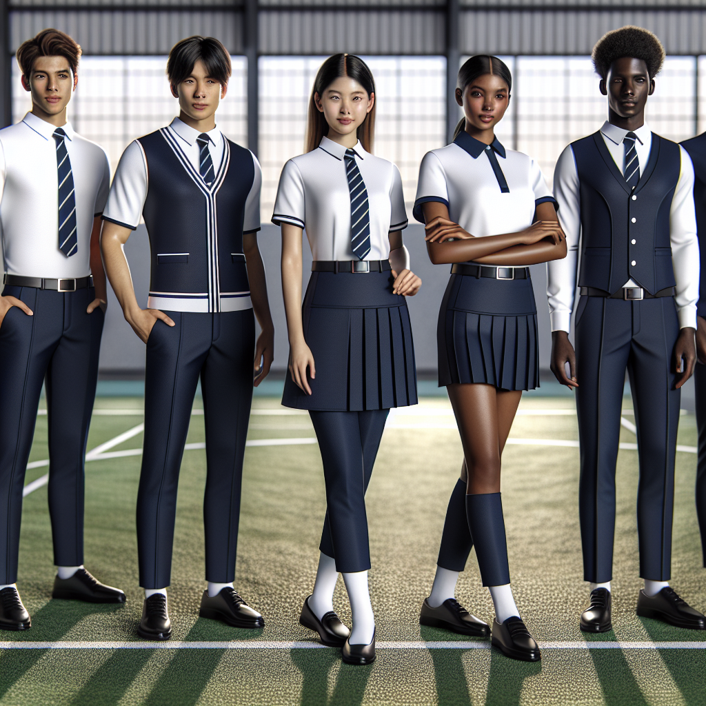 A diverse group of individuals wearing stylish JC uniforms in school, sports, and office settings.