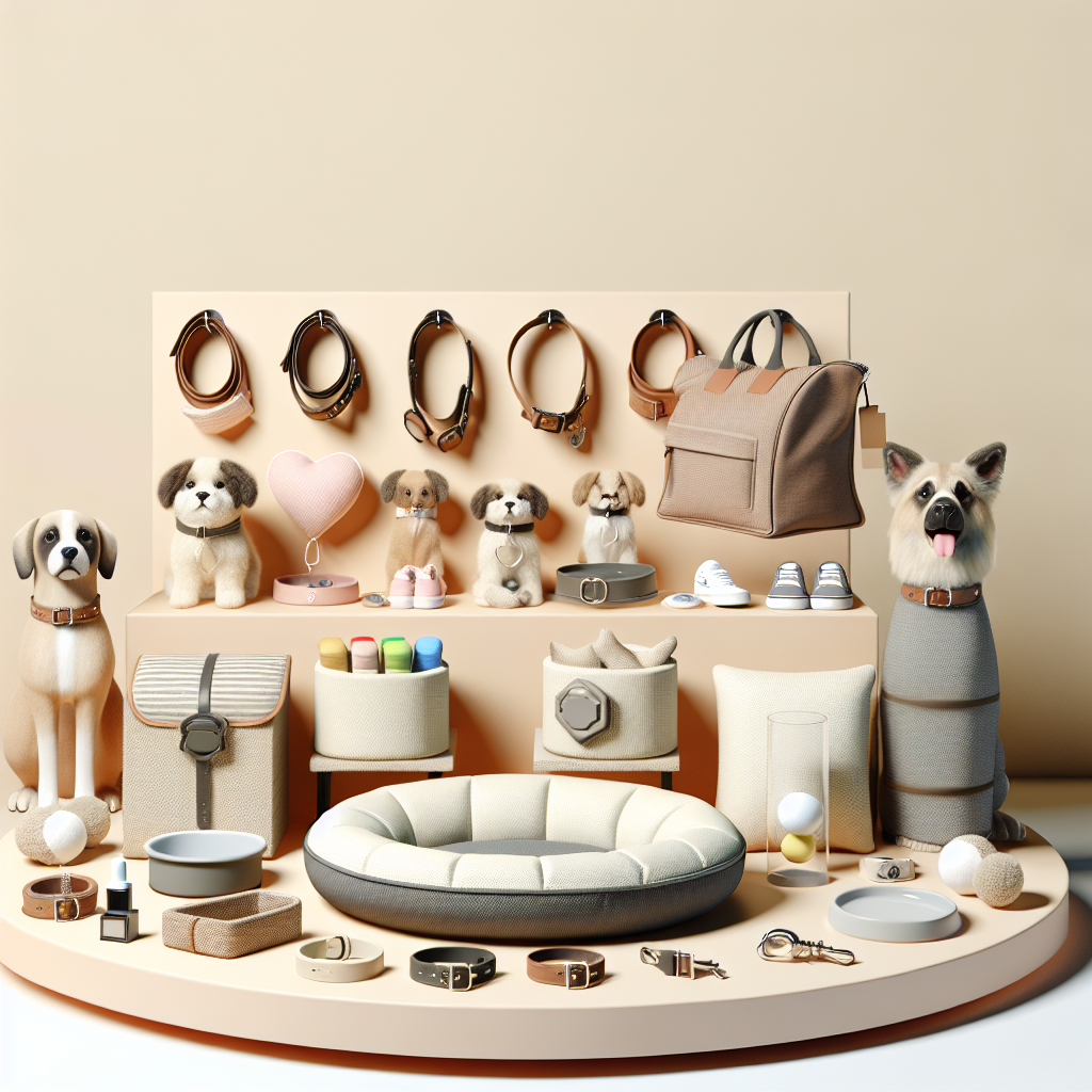 Array of trendy pet accessories in a realistic style.