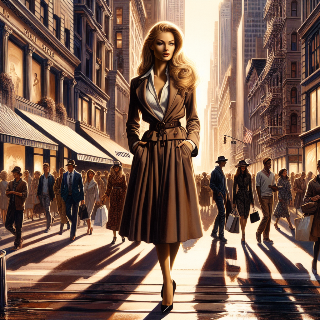 Realistic urban street fashion scene with a trendy woman in the foreground.