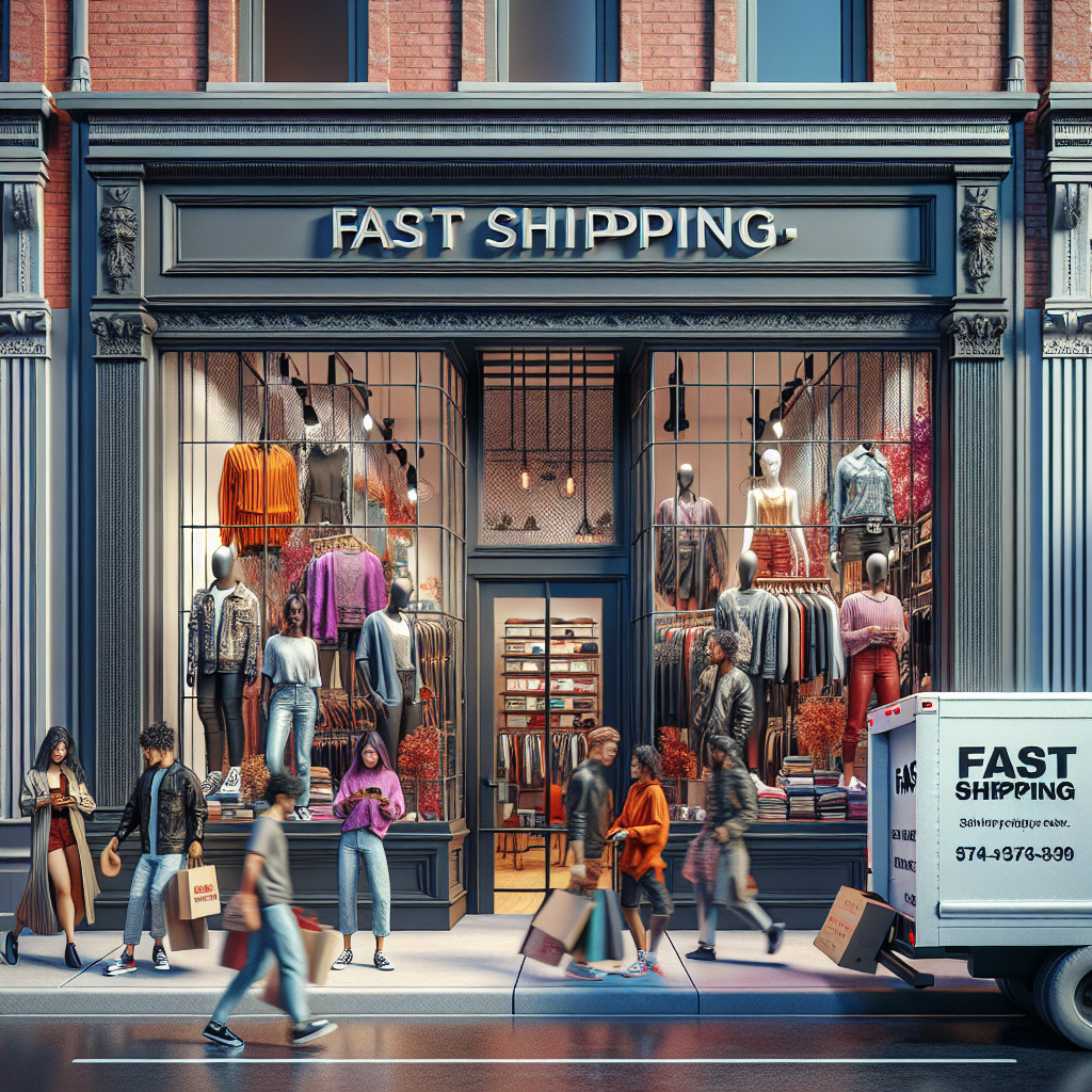 A realistic image of a fast shipping clothing store.