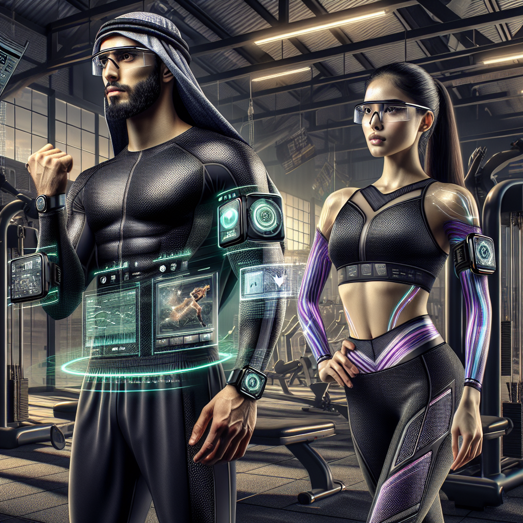 A collection of smart fitness gear in a modern gym.