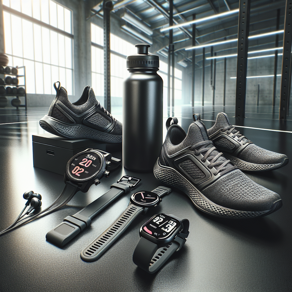 Realistic image of smart fitness gear in a modern gym