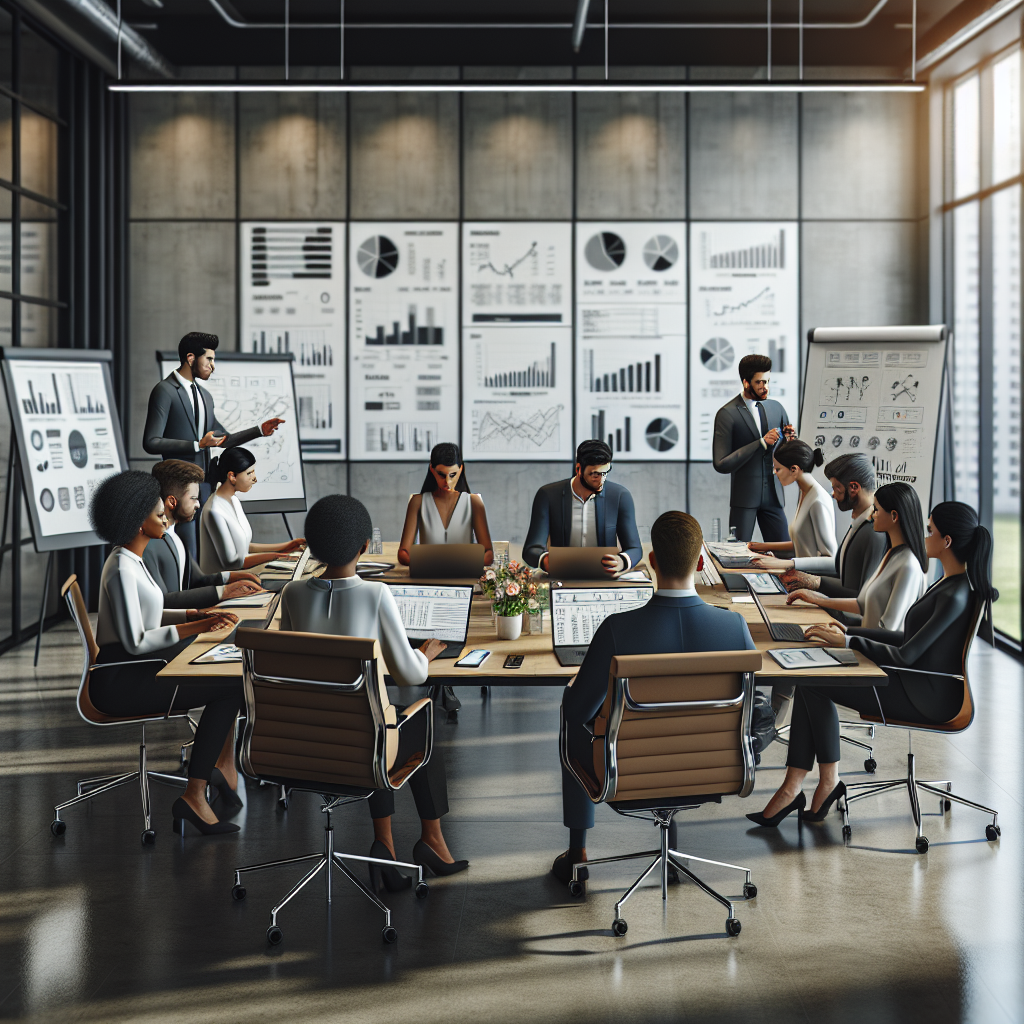 A diverse group of professionals discussing user acquisition planning in a modern office setting.