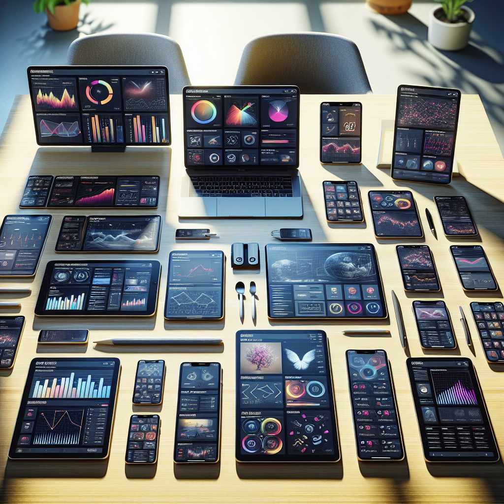 Digital devices displaying app analytics dashboards, illustrating the concept of app analytics and optimization.