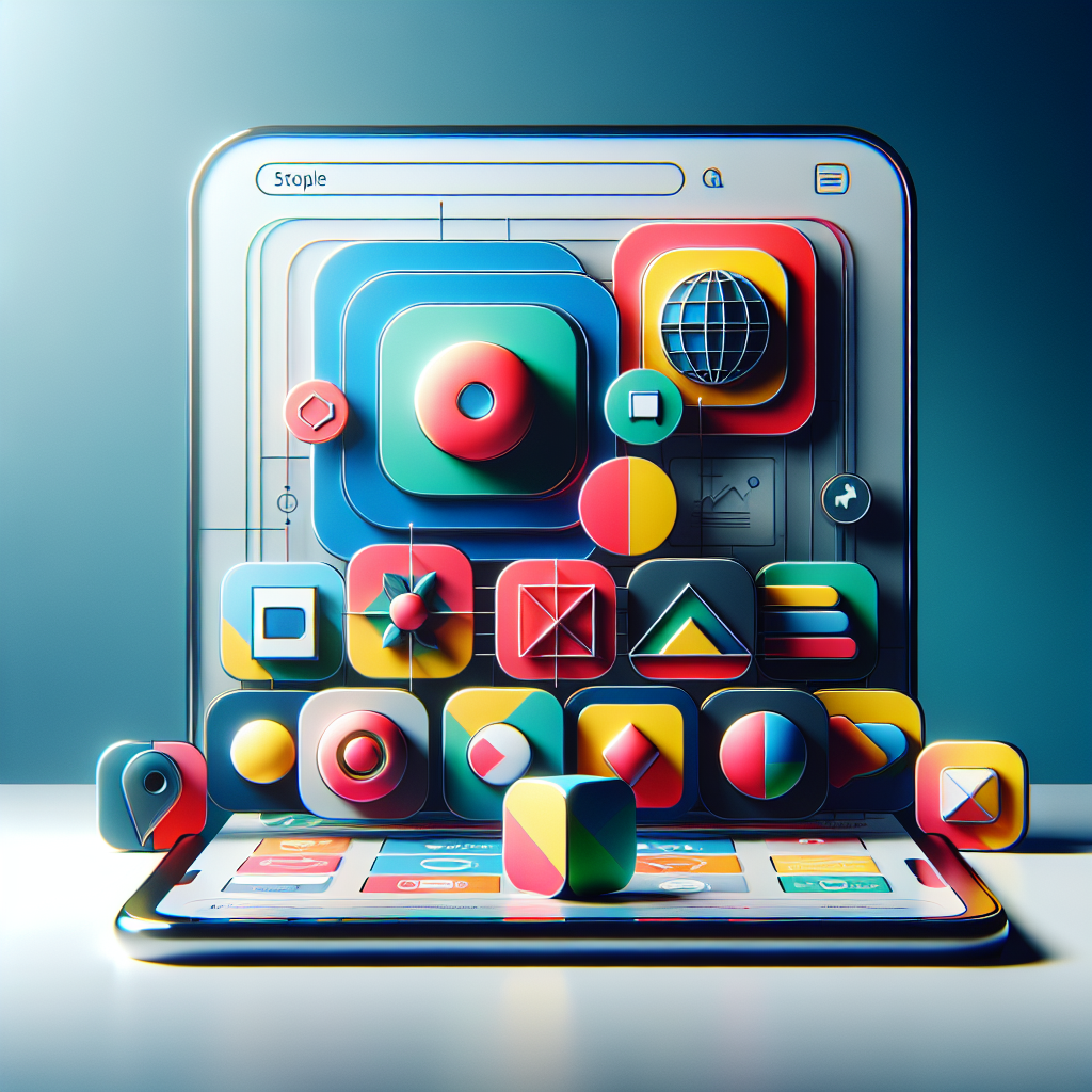 Illustration of app icons and digital interface representing app store optimization.