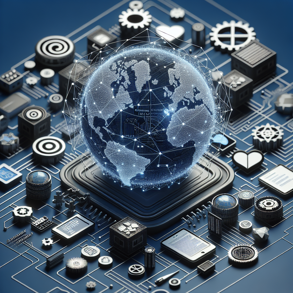 A realistic illustration of global app regulations represented by a digital globe intertwined with circuitry and regulatory symbols.