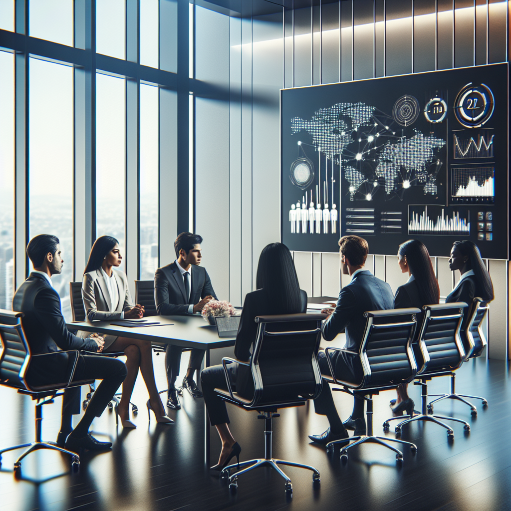 People discussing mobile app regulation in a modern conference room.