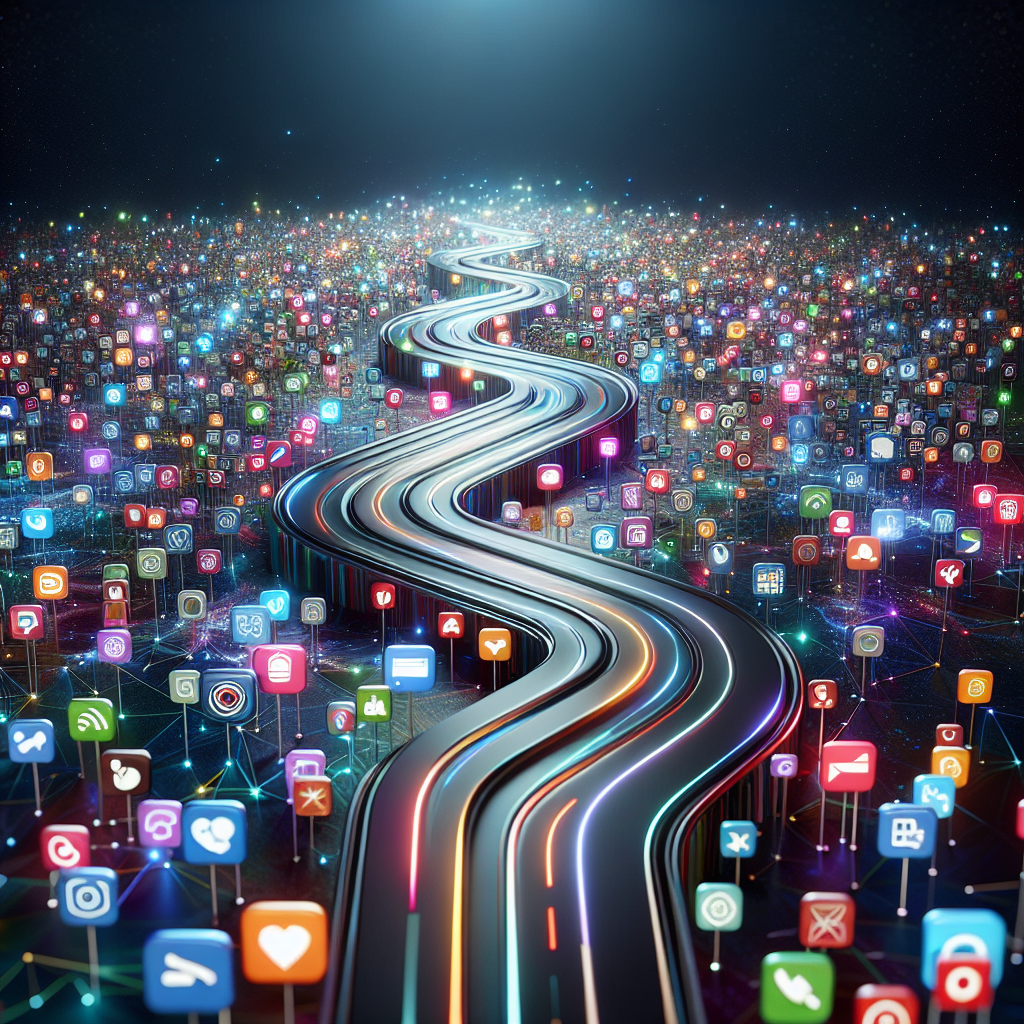 Symbolic representation of mobile app guidelines with a roadmap through app icons.