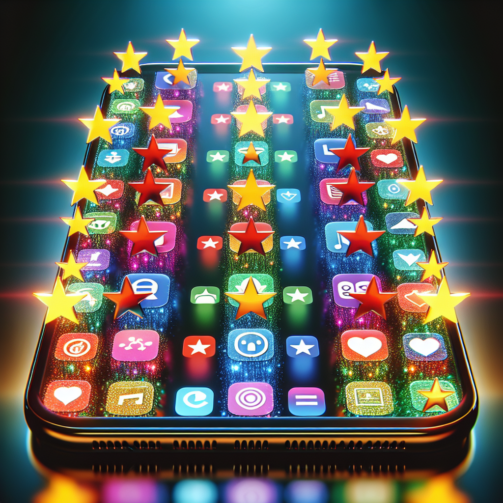 Image of a smartphone screen with app icons showing high star ratings.