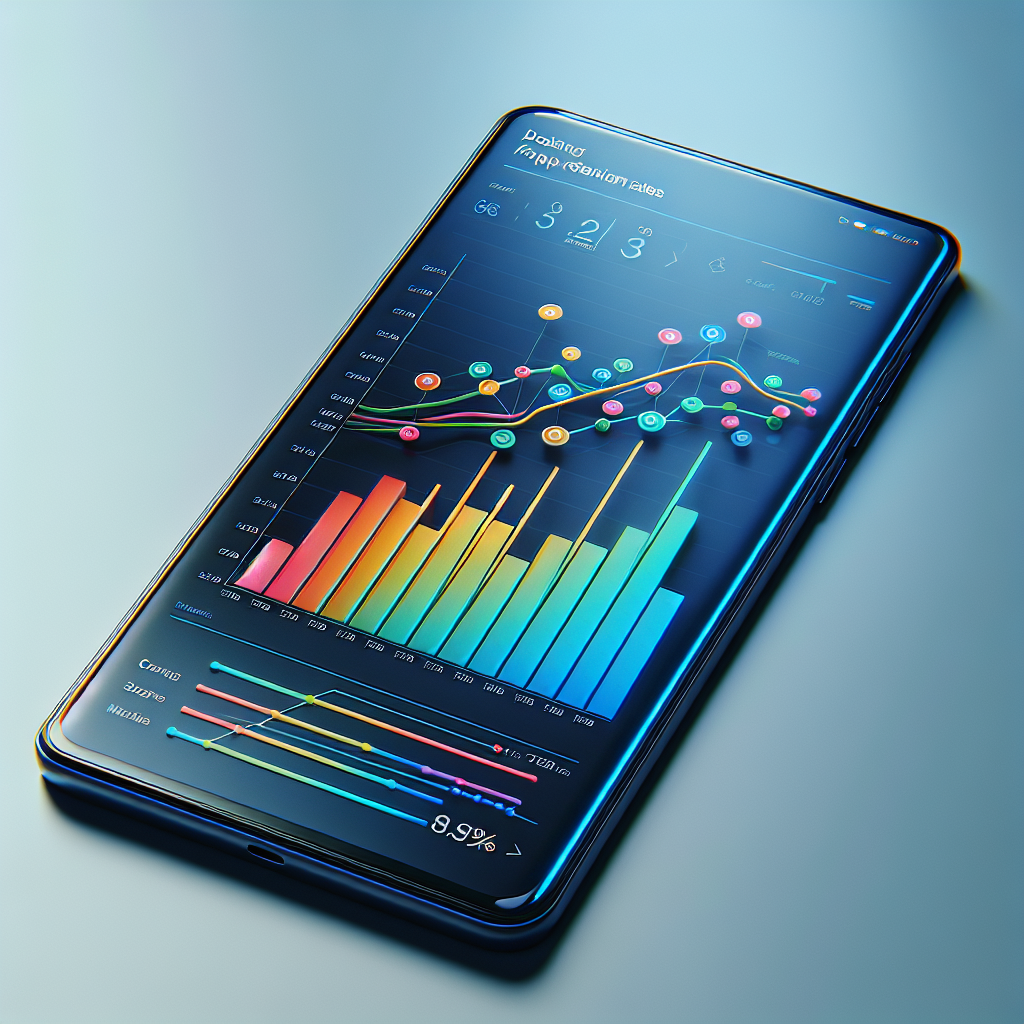 A smartphone displaying a colorful graph representing mobile app retention rates.