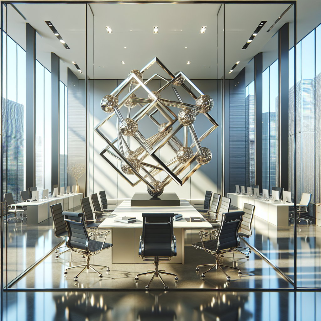 Modern office space with abstract sculpture symbolizing strategic compliance.