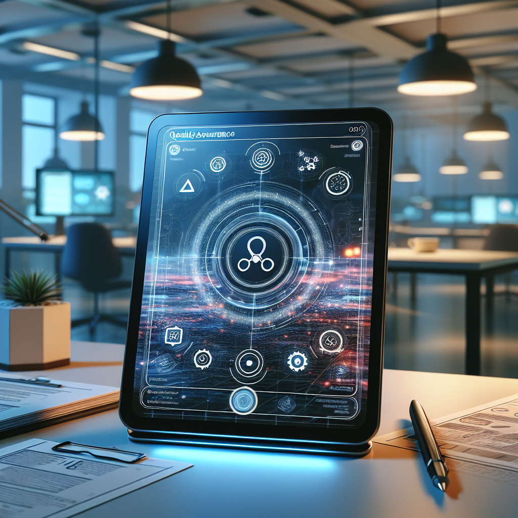 Digital workspace showing quality assurance apps on a modern tablet.