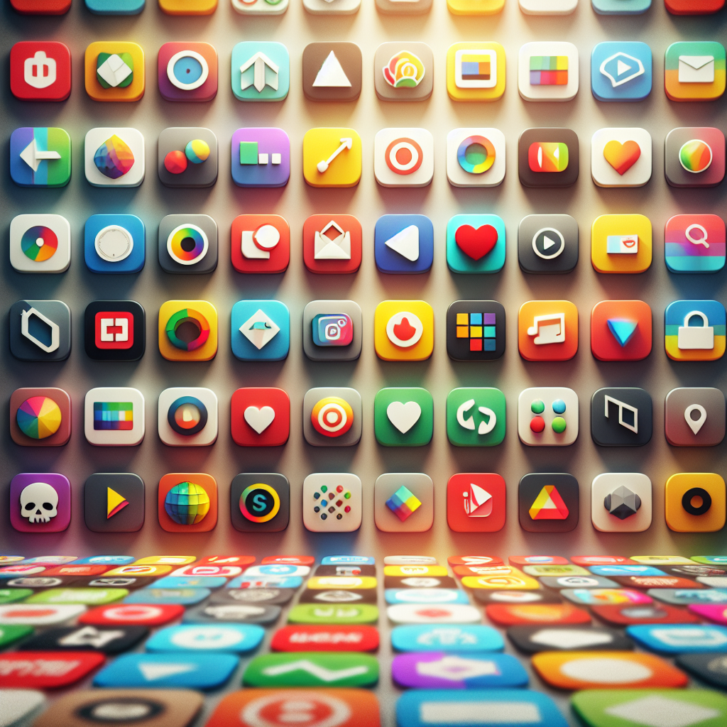 A realistic depiction of diverse app icons on a Play Store interface.